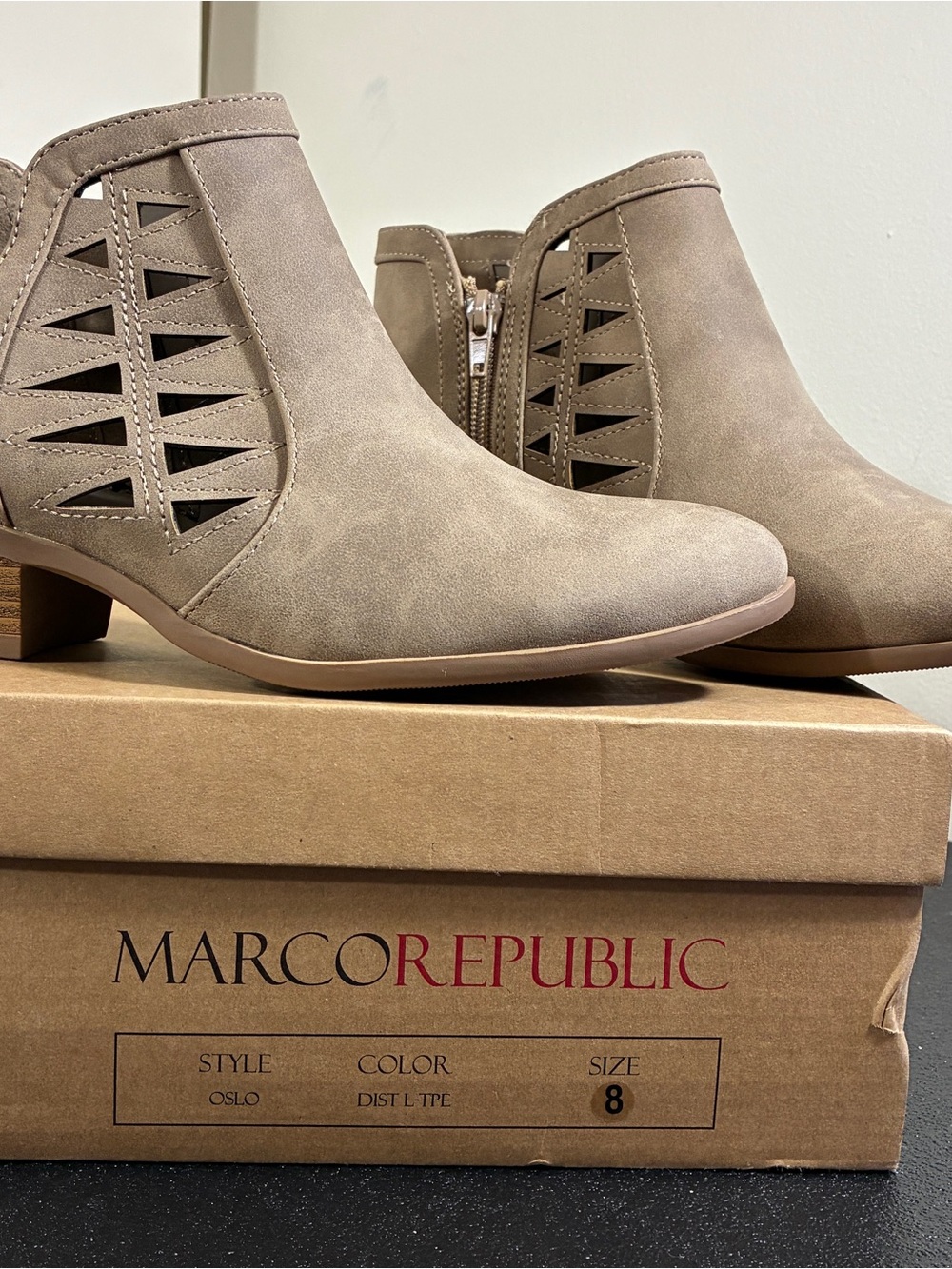 MARCO REPUBLIC Taupe Cutout Ankle Booties